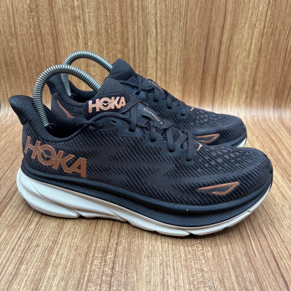 Hoka Clifton 9 Running Shoes Women's 7 B Black Rose Gold 1127896 BCPPR Sneakers